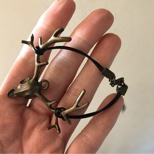 Bronze Stag Antler Bracelet with Black Cord adjustable